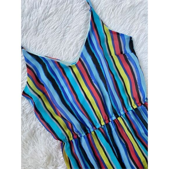 Buttons SZ S Woman’s Vibrant Multicolored Vertical Striped Maxi Dress - Picture 6 of 12